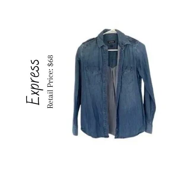 NWOT Express Chambray Button Down - Picture 1 of 9